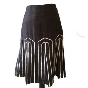 Worthington 100% Linen Brown Midi Skirt with Unique White Ribbon Design Size 12